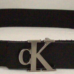 Calvin Klein Italian Saddle Leather Belt Ck Logo Black Size S Vintage